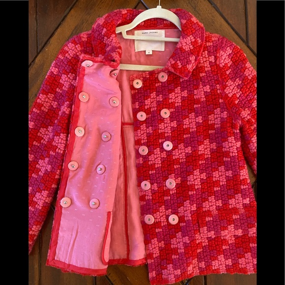 Vintage Marc Jacobs Mainline Pink & Red Tweed Wool & Silk Double Breasted Jacket - Picture 5 of 9